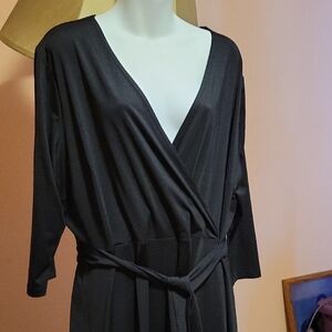 Elegant Black Wrap Midi Dress